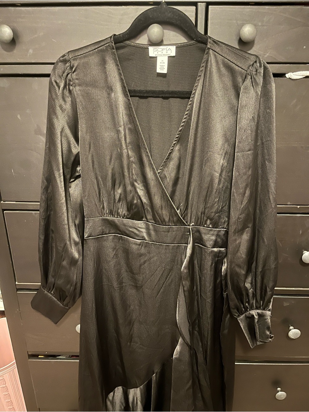 Satin black long sleeve dress